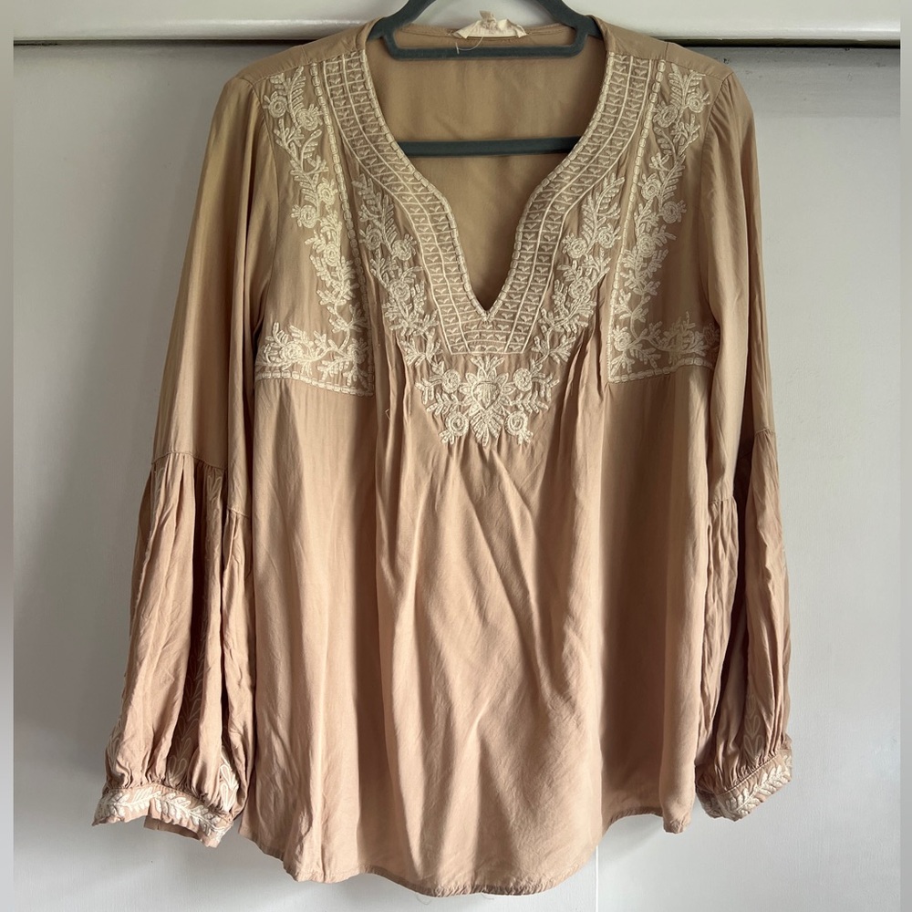 Solitaire Light Tan Embroidered Blouse